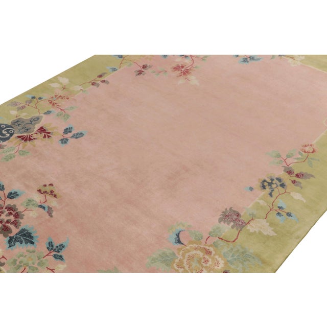 Rug & Kilim Rug & Kilim Chinese Style Art Deco Rug in Pink, Green Border & Floral Patterns - 12'x15' For Sale - Image 4 of 8