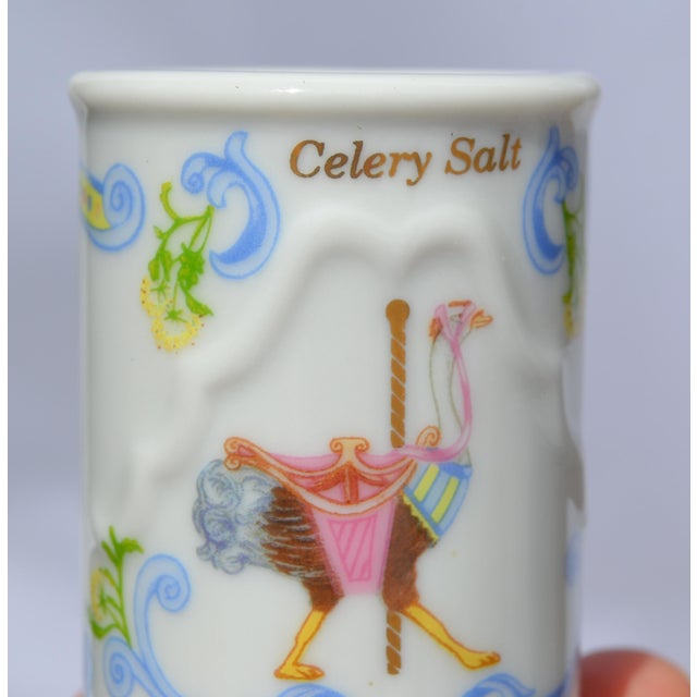 American 1993 Lenox Carousel Celery Salt Spice Fine Bone Ceramic Porcelain Jar Gold Trim Collectible For Sale - Image 3 of 14