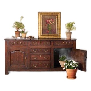 18th Century Oak Dresser Base With Raised Panel Cupboard Doors (C. 1740) For Sale