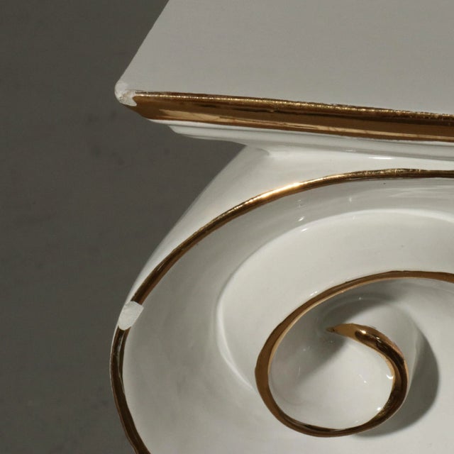 1960's Italian Ionic Column Ceramic Pedestal with Lotus Urn For Sale - Image 10 of 11