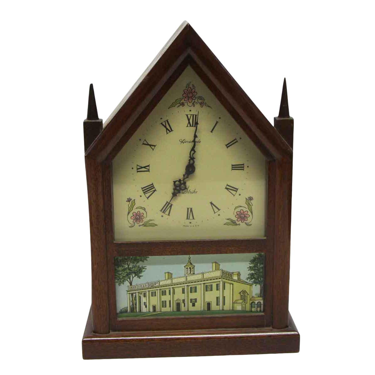 1970s Wood With Estate Motif Small Herschede Mantel Clock Chairish
