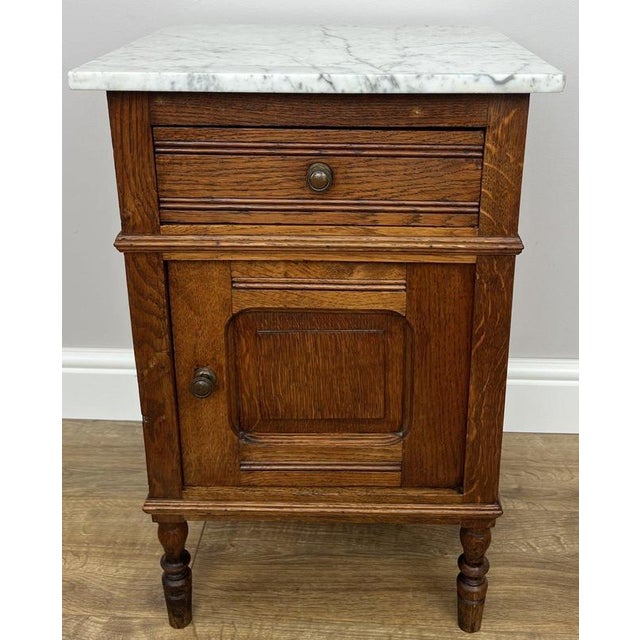 Antique French Oak Bedside Table with Marble Top For Sale - Image 14 of 14