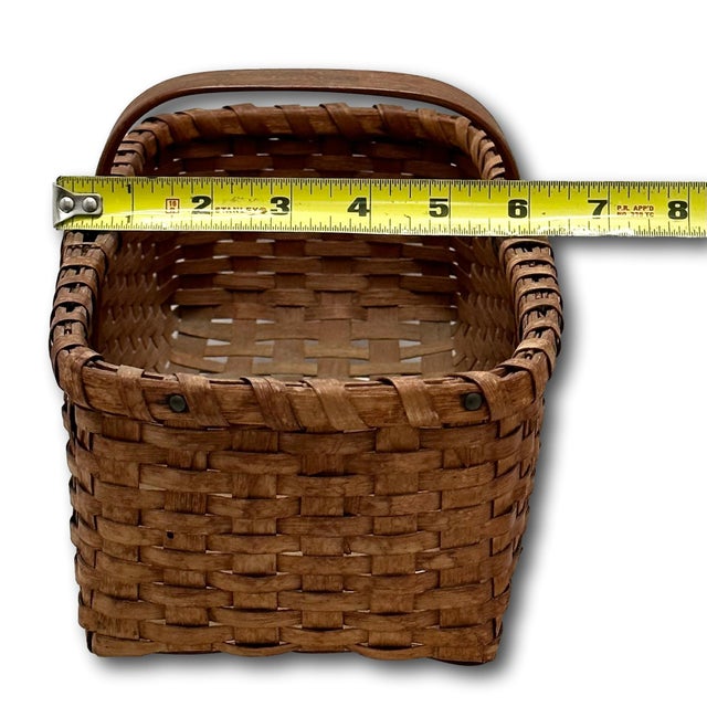 Outstanding Small Size Antique New England American Hand Woven Ash Wood Splint Egg Gathering Basket For Sale - Image 17 of 18