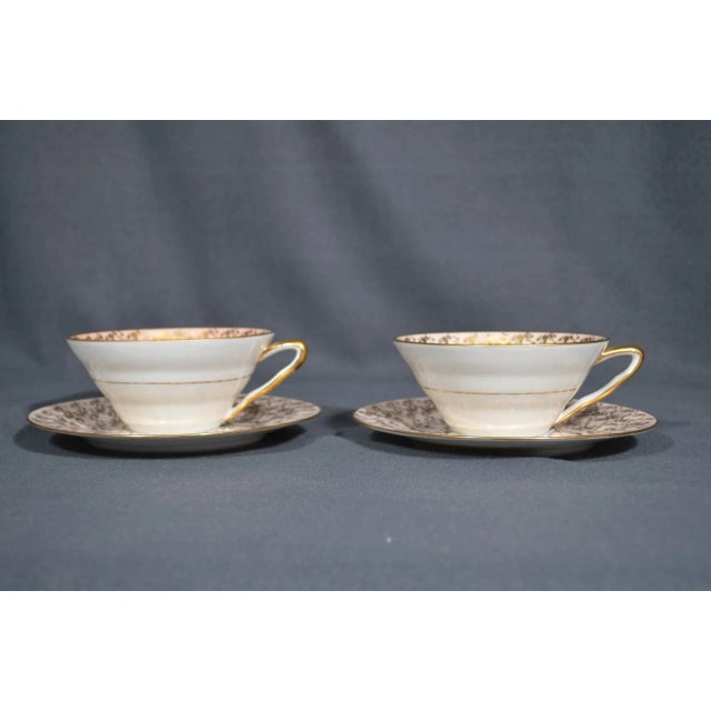 French Pair of Porcelain Cups and Saucers, CL Limoges France, Late 1940s For Sale - Image 3 of 10