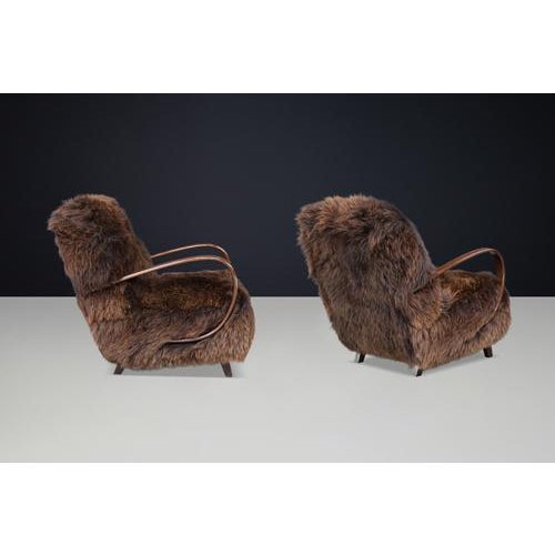 Dutch Lounge Chairs in Dark Sheepskin from Jindřich Halabala, 1940s, Set of 2 For Sale - Image 14 of 18