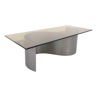 Vintage Space Age Rectangular Coffee Table in Steel and Smoked Glass, 1970s For Sale
