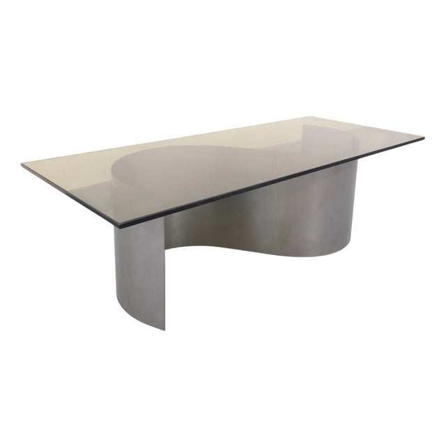 Vintage Space Age Rectangular Coffee Table in Steel and Smoked Glass, 1970s For Sale