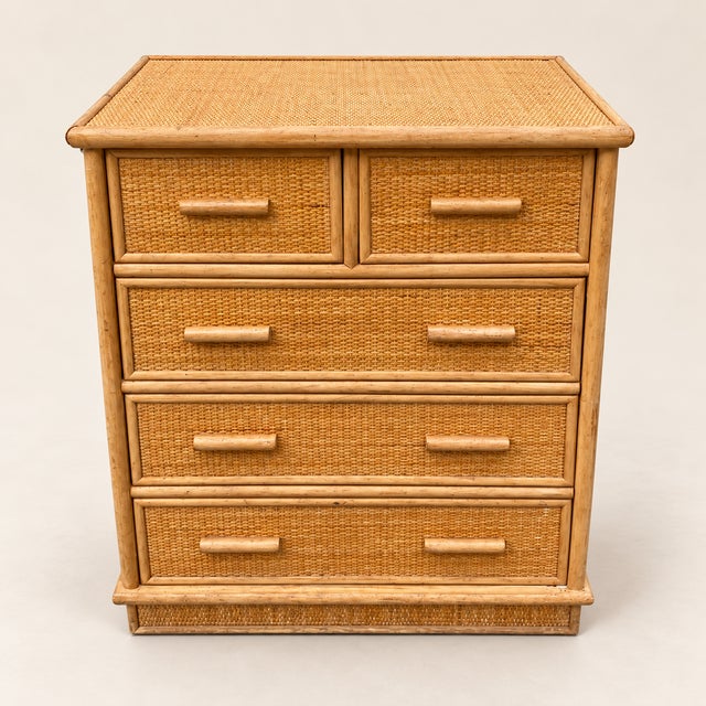 Vintage Bohemian-Style Woven Rattan and Cane Chest of Drawers, 1960s For Sale - Image 9 of 9