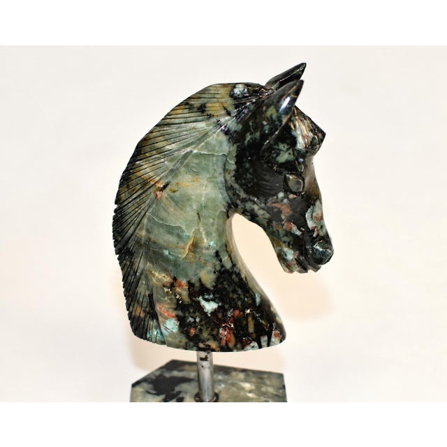 Emerald Gemstone Horse Bust Statue Emerald Nose Hand Carved Sculpture For Sale - Image 9 of 15