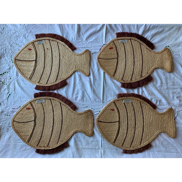 Vintage 1950’s Set of 4 Figural Wicker Fish Placemats by Sacks Fifth