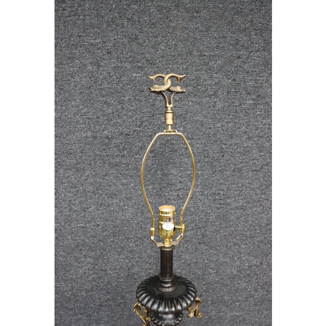 Antique French Empire Style Bronze Dolphin Table Lamps – Pair For Sale - Image 9 of 13