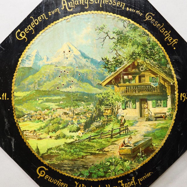 Early 20th Century Antique Honor Target With Alpine Landscape and Chalet, Germany 1933 For Sale - Image 5 of 6