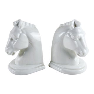 Art Deco Milk Glass Horse Bookends - a Pair For Sale