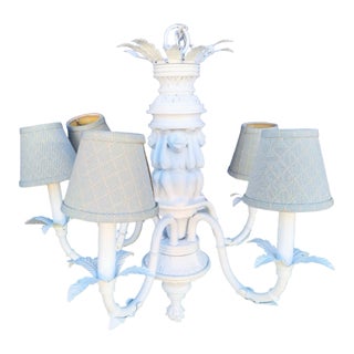 Vintage 5 Light Monkey Palm Tree White Gloss Palm Beach Regency Chandelier 2 Available For Sale