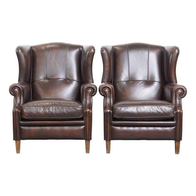 English-Style Wing Chairs in Cowhide, Set of 2 For Sale