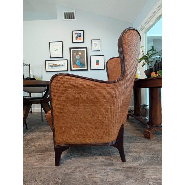 Mid-Century Modern 1970's Sculptural Mid-Century Modern Bentwood Lounge Chairs With Cane Panels and Leather Seat - Set of 2 For Sale - Image 3 of 13