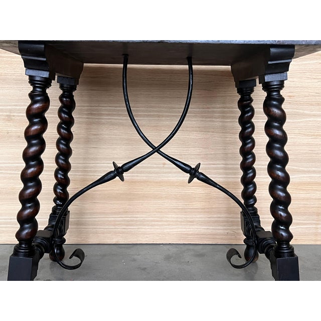 19th Spanish Side Table with Cared Turned Legs and Iron Stretcher For Sale - Image 9 of 18