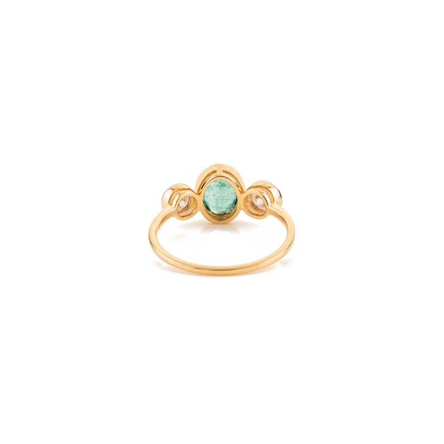 Metal 1 CTW Zambian Emerald and Diamond Bezel Set Ring Size 5 in 18k Gold For Sale - Image 7 of 14