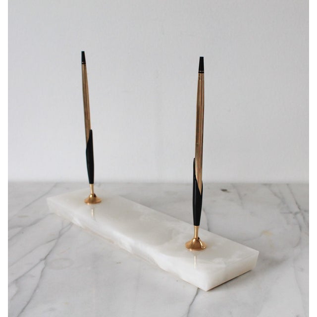 Mid-Century Modern Vintage Cross 1/20 10k Gold Filled Ballpoint Pen Pencil Desk Set W/ Marble Base For Sale - Image 3 of 10