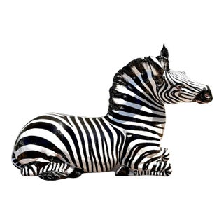 Vintage Italian Glazed Ceramic Zebra For Sale