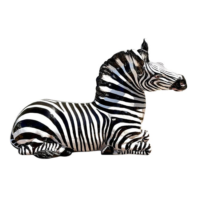 Vintage Italian Glazed Ceramic Zebra For Sale