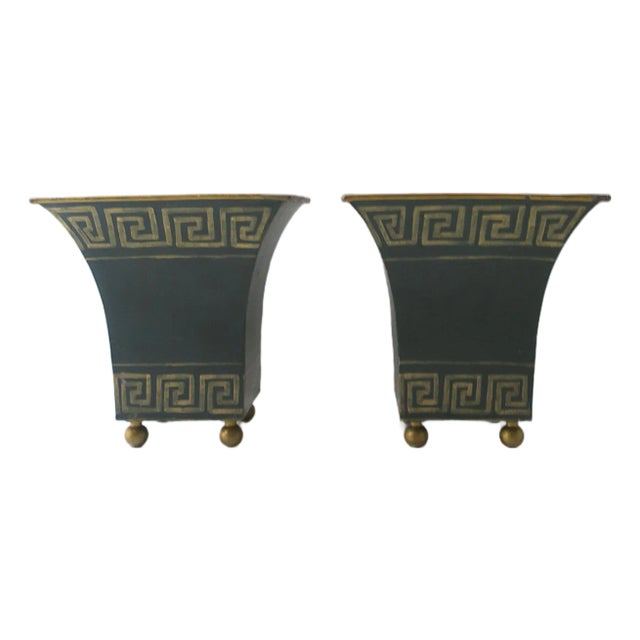 Italian Greek-Key Planters Potholders Cachepots Jardinières, Pair For Sale