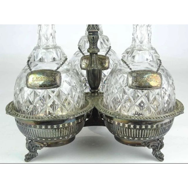 1910s Antique English Silver Three Section Silverplate Decanter Holder or Tantalus With Lateraling Liquor For Sale - Image 5 of 9