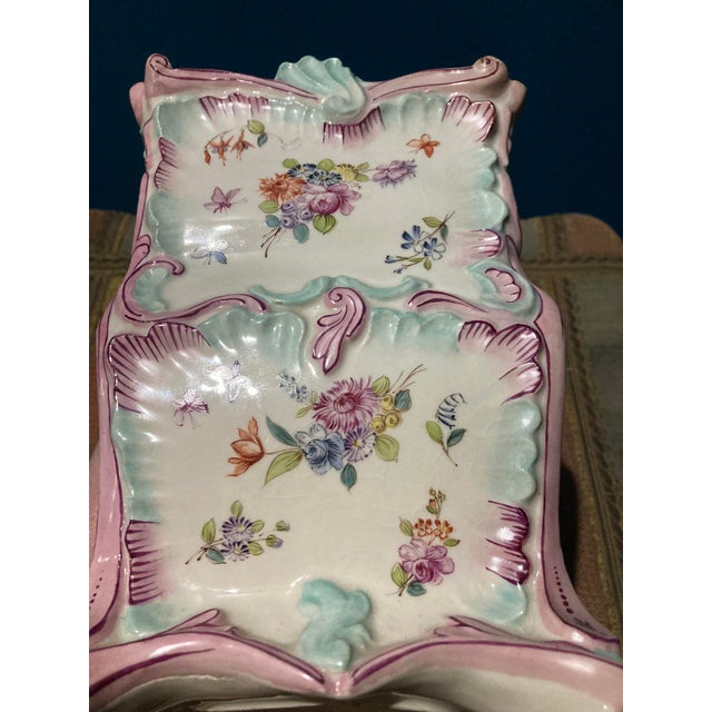 Antique Large French Pink Faience Sedan Chair Double Sword Mark For Sale - Image 14 of 16