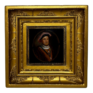 Antique English Portrait King Henry VIII Wearing the Badge of the Order of the Garter After Hans Holbein – Oil Painting on Panel, Circa 1750
