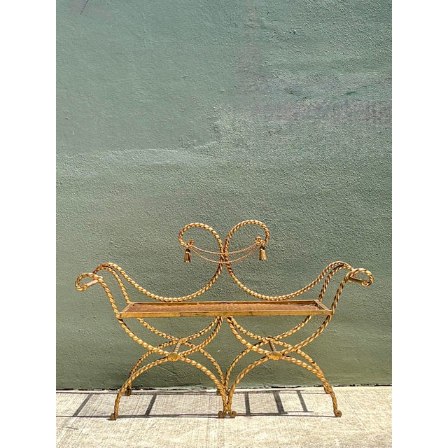 Vintage MCM Gilt Twist Wrought Iron Settee For Sale - Image 4 of 6
