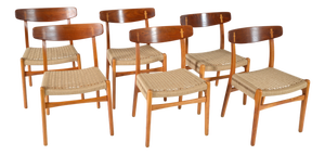Vintage Danish CH-23 Dining Chairs in Beech and Teak by Hans J. Wegner for Carl Hansen & Søn, 1952, Set of 6