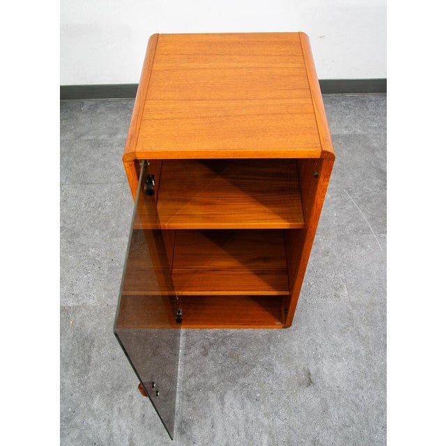 Brown Mid Century Modern Compact Cabinet Teak Smoked Glass MCM Media Lights Vintage For Sale - Image 8 of 9