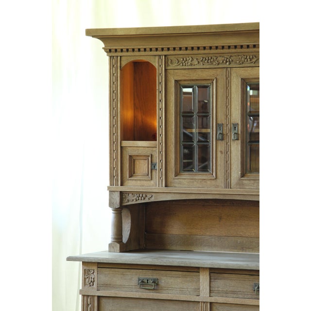 Antique Danish Oak Buffet Cabinet with Crystal Glass Doors, 1850s For Sale - Image 12 of 18