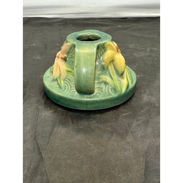 Mid 20th Century Vintage Roseville Pottery Zephyr Lily Single Candle Holder 1162-2 Evergreen MCM For Sale - Image 5 of 10