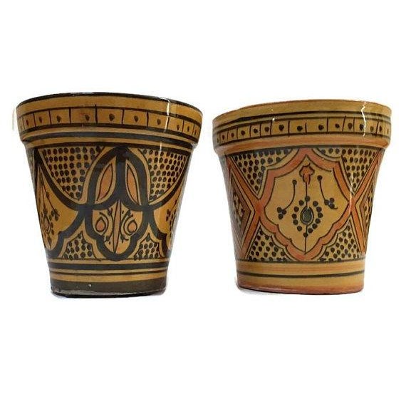 Vintage Moroccan Pottery Planters Flower Pots Morocco Hand Painted a