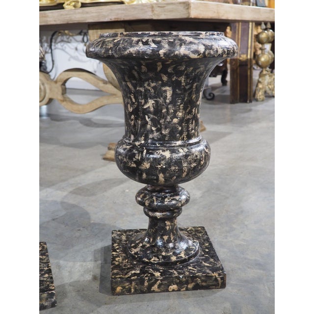 More information coming soon… Hand-carved in Italy, these wooden vases have been painted with a faux portoro marble...