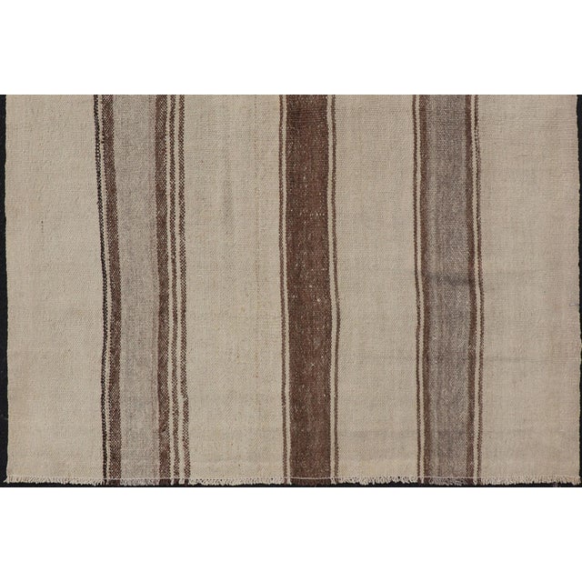Mid 20th Century Vintage Turkish Kilim With Vertical Stripes in Tan, Taupe, Grey, Cream and Brown For Sale - Image 5 of 11