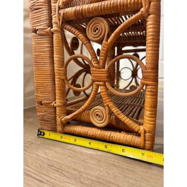 Vintage Boho Rattan Wicker 3 Tier Folding Wall Shelf For Sale - Image 9 of 11