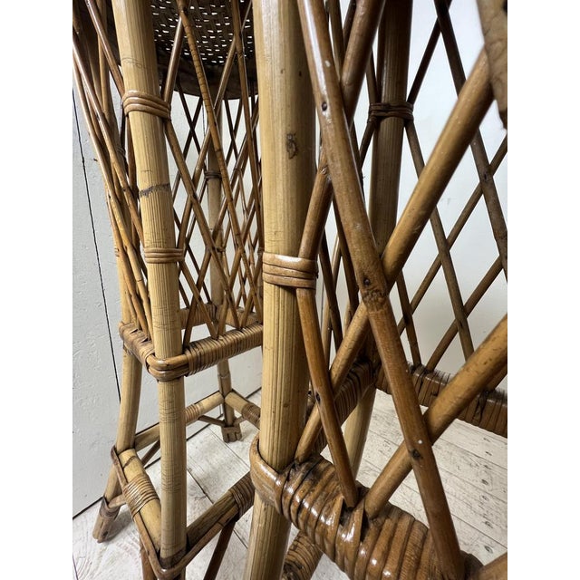 Mid-Century French Rattan and Bamboo Plant Stands, Set of 2 For Sale - Image 10 of 18