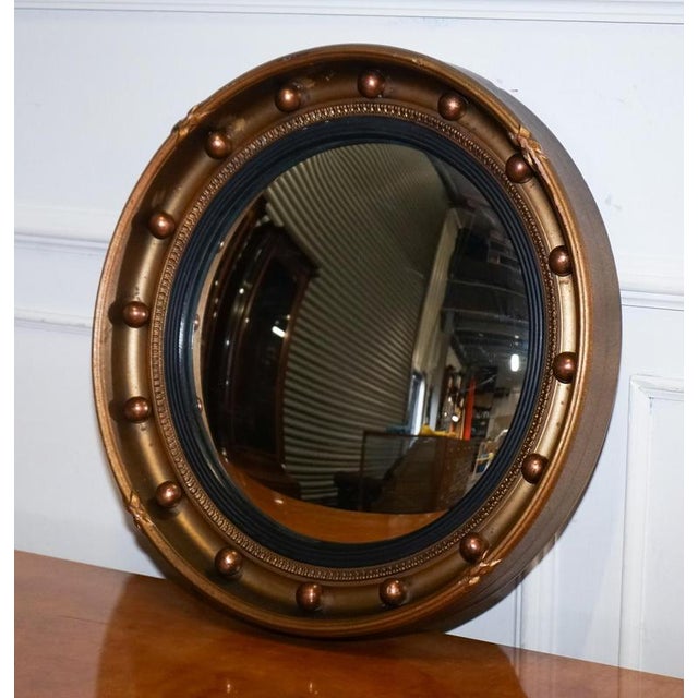 Antique Convex Gilt Wood Butler's Wall Mirror, 1920s For Sale - Image 3 of 12