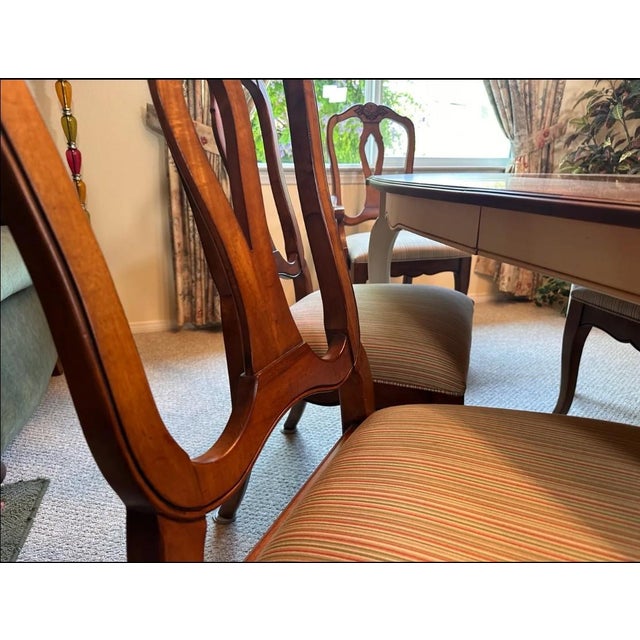 Ethan Allen Country French Water of Wabash Dining Set – Extension Table, 6 Chairs & 2 Leaves For Sale - Image 10 of 12