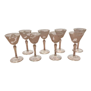 1940s Set of 8 Etched Floral Cordial Glasses
