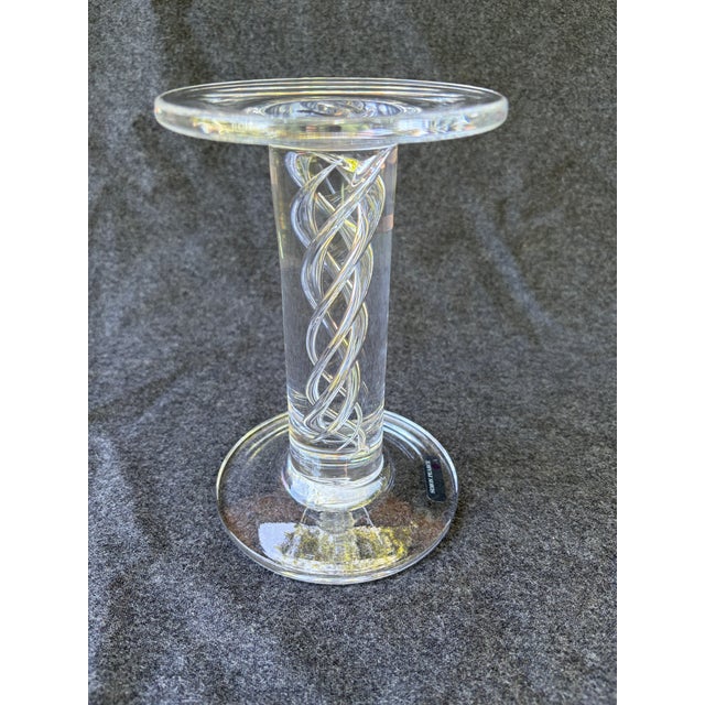 Glass Vintage Simon Pierce Hand Blown Pillar Air Twist Candle Holder Pedestal For Sale - Image 7 of 14