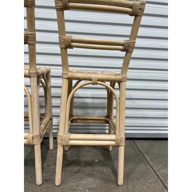 Mid 20th Century Mid Century Vintage Boho Chic Bamboo Wicker Rattan Stools - Set of 2 For Sale - Image 4 of 8