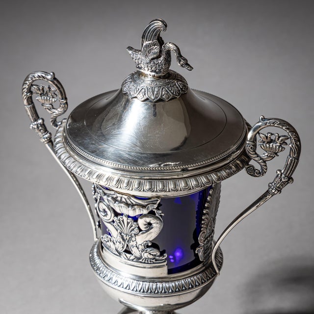 French Silver Drageoir with Cobalt Blue Glass Liner, Gilt Interior and Cahors, 1784 For Sale - Image 6 of 10
