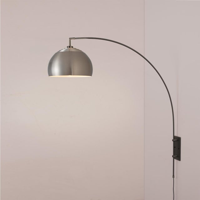 Mid-Century Modern 1960s Handcrafted Solid Steel Half Dome 1 Light Wall Mounted Arc Lamp in Satin Nickel and Black Nickel Finish, 1960s For Sale - Image 3 of 7