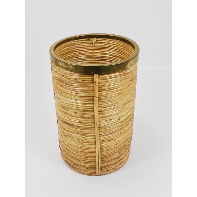 Bamboo & Brass Paper Basket Umbrella Stand, Italy, 1970s For Sale - Image 11 of 16