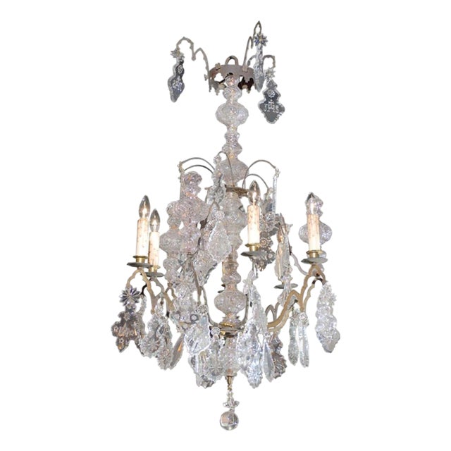 1860s French Baroque Revival Six-Light Crystal Chandelier from a Church For Sale