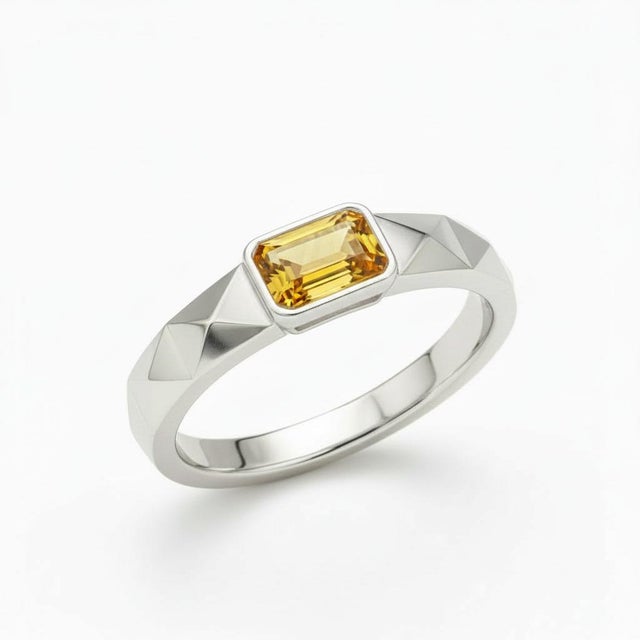 Citrine Solitaire Ring for Men Silver, Gold, Size 10 For Sale - Image 4 of 7