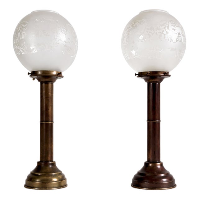 Art Deco Brass and Glass Nautical Candleholder Lamps by DHR Den Haan Rotterdam, 1920s, Set of 2 For Sale